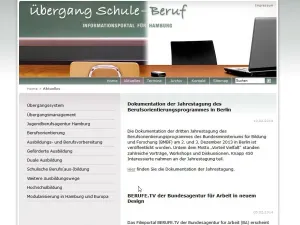 Screenshot der Website www.uebergangschuleberuf.de